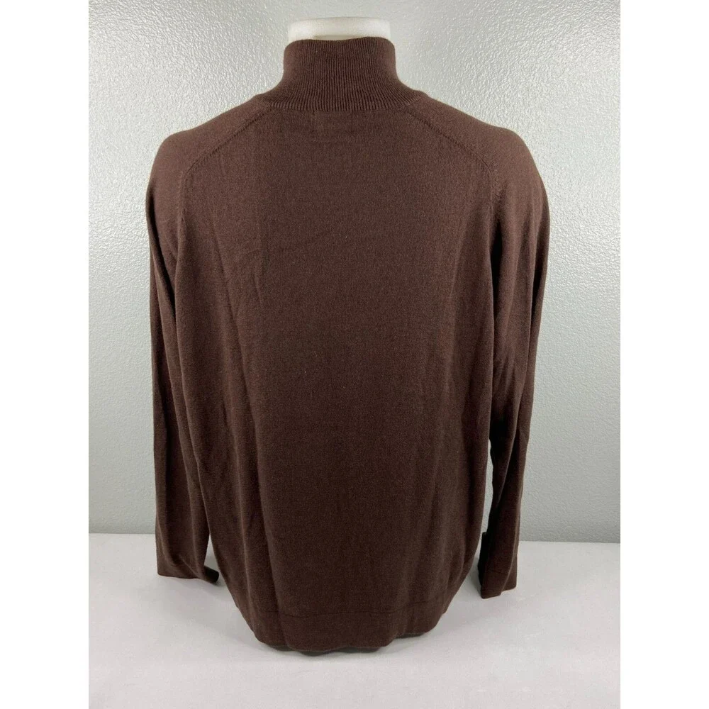 LL Bean Men XL Sweater Brown Pullover Cotton Cashmere 1/4 Zip